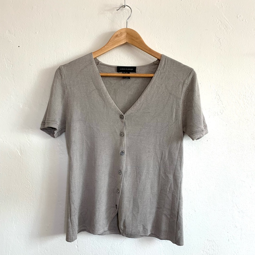 100% Silk, Short-Sleeve Sweater Top, Cable & Gauge
